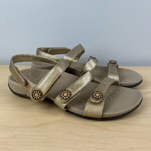 Vionic Gold Strappy Sandals with Decorative Button Accents